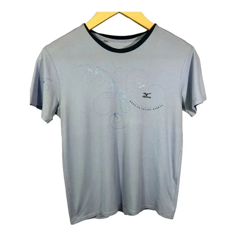 MIZUNO Women’s Short Sleeve Running Nature Sports Tee Shirt Blue Size Medium